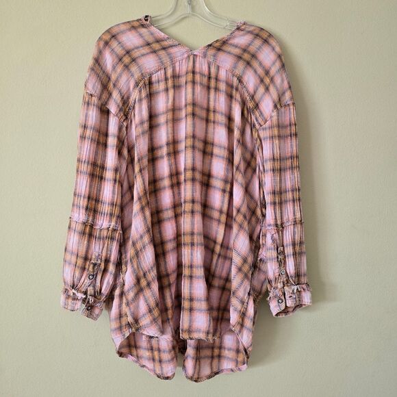 ONE OF THE BOYS PLAID TUNIC SHIRT IN IVORY COMBO WE THE FREE Size M - Picture 4 of 10